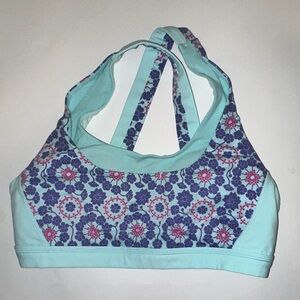 Lululemon Run: Stuff Your Sports Bra II Size 8 Printed Power Purple / Aquamarine